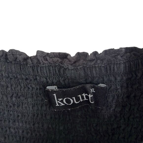 Kourt Smocked Tiered Ruffle Swiss Dot Sleeveless Calypso Midi Dress Black XL - Picture 5 of 8